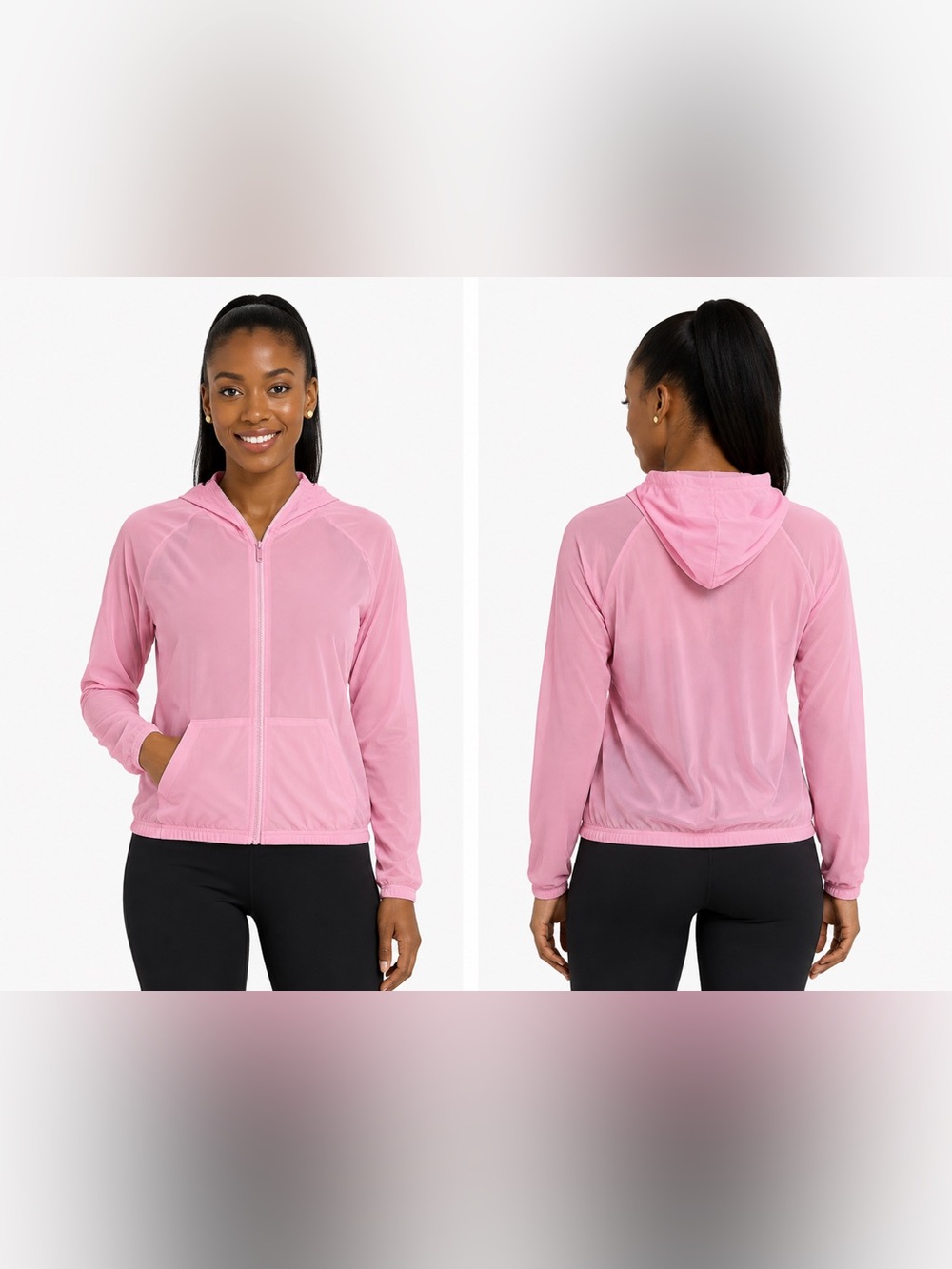 Lightweight Pink Hooded Zip-Front Women's Jacket